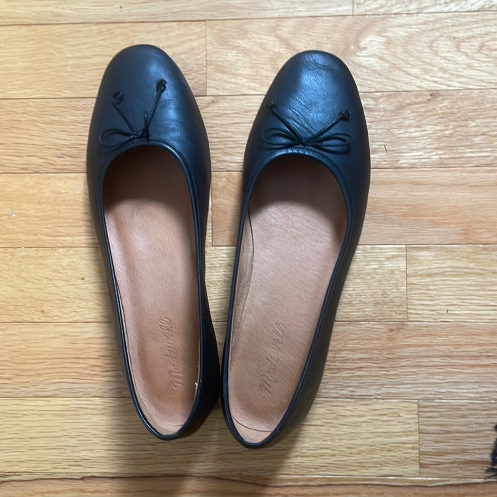 Madewell Adelle Ballet Flats Leather Black Bow Size 10